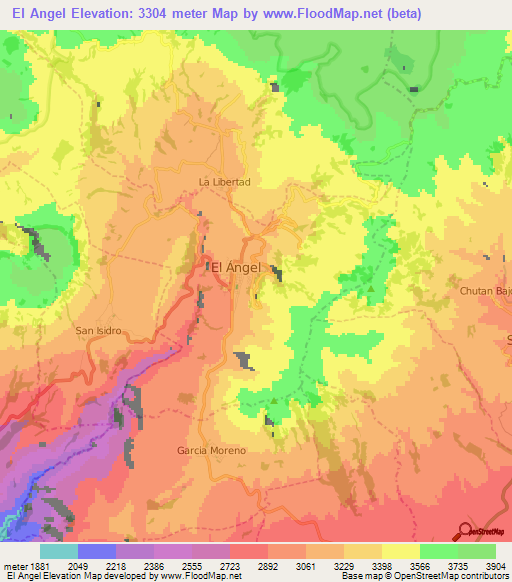 El Angel,Ecuador Elevation Map