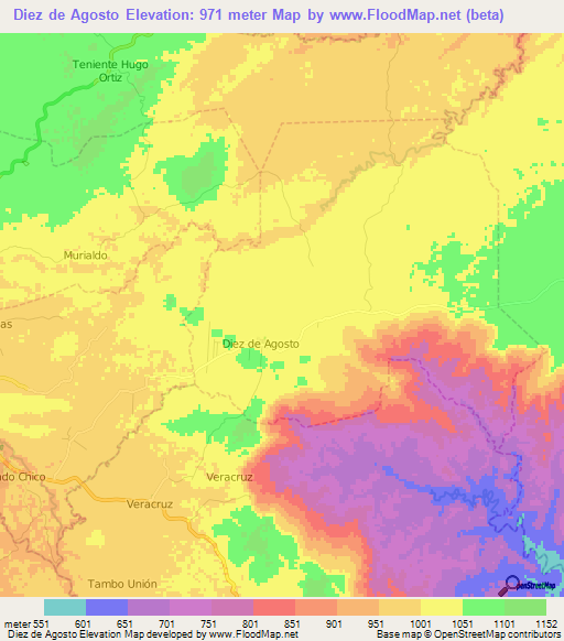 Diez de Agosto,Ecuador Elevation Map