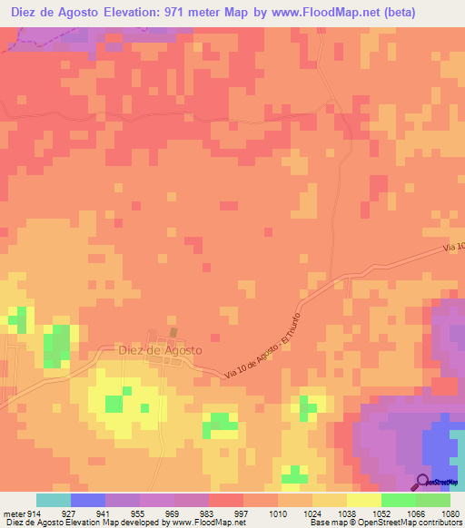 Diez de Agosto,Ecuador Elevation Map