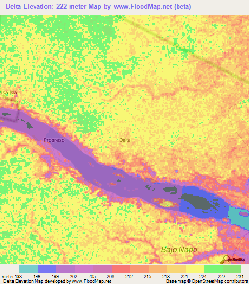 Delta,Ecuador Elevation Map