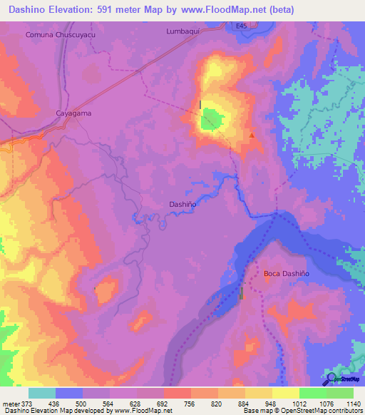 Dashino,Ecuador Elevation Map