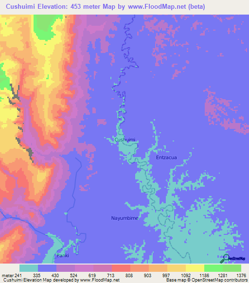 Cushuimi,Ecuador Elevation Map