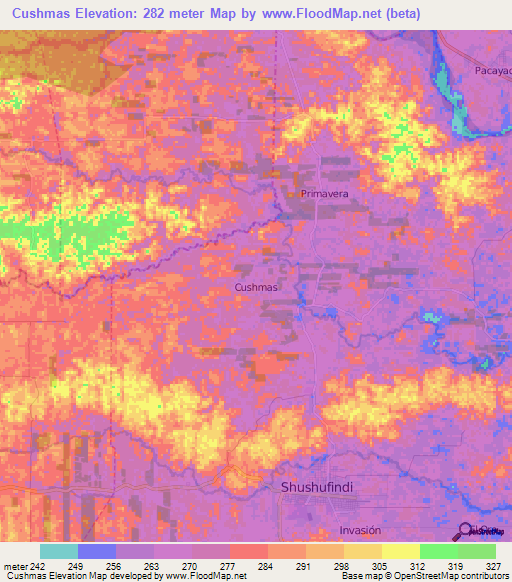 Cushmas,Ecuador Elevation Map