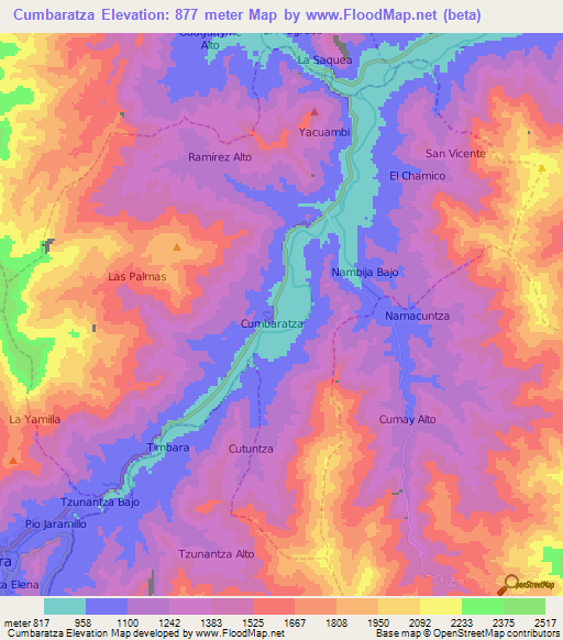 Cumbaratza,Ecuador Elevation Map