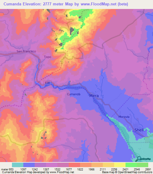 Cumanda,Ecuador Elevation Map