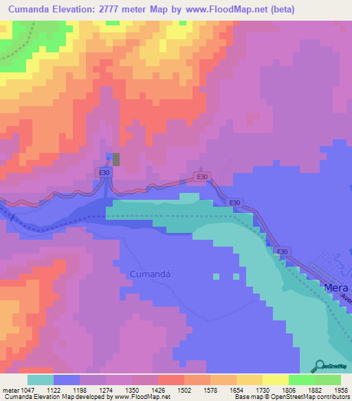 Cumanda,Ecuador Elevation Map