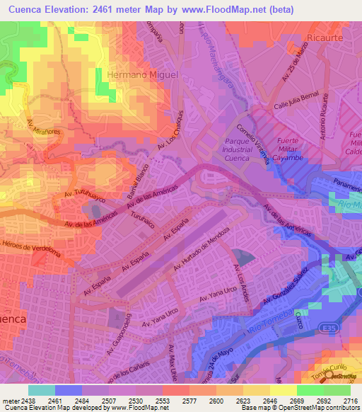 Cuenca,Ecuador Elevation Map