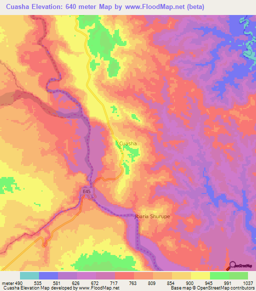 Cuasha,Ecuador Elevation Map