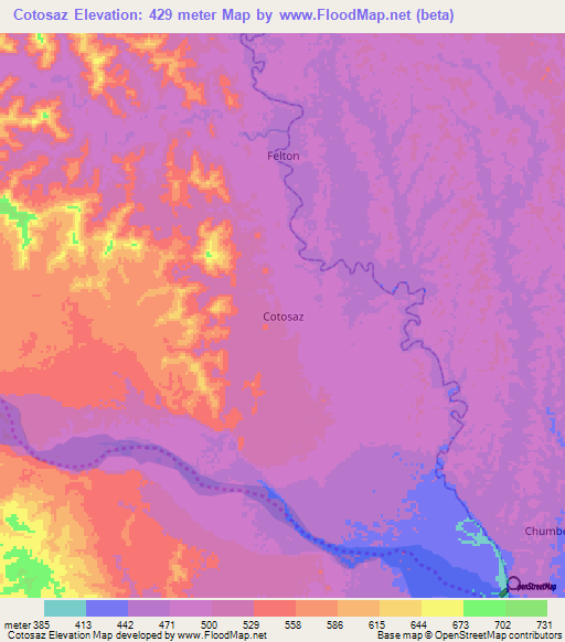 Cotosaz,Ecuador Elevation Map