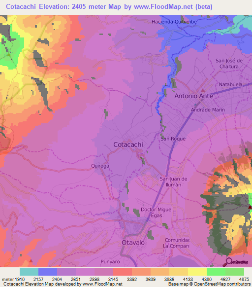 Cotacachi,Ecuador Elevation Map