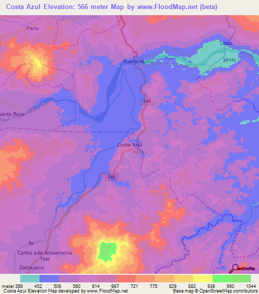 Costa Azul,Ecuador Elevation Map