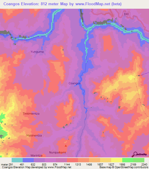 Coangos,Ecuador Elevation Map