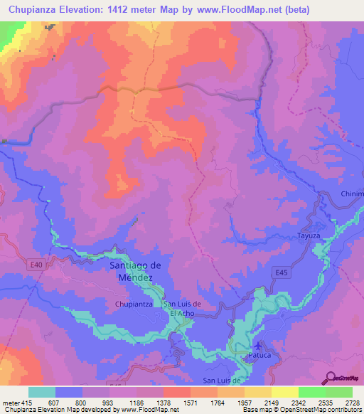 Chupianza,Ecuador Elevation Map