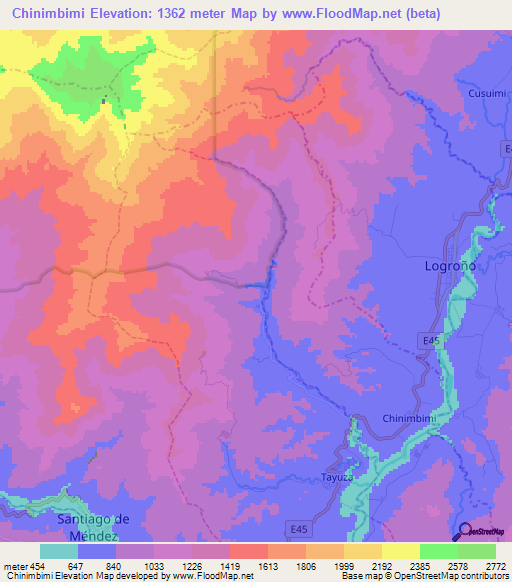 Chinimbimi,Ecuador Elevation Map