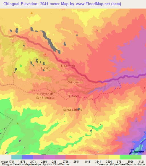 Chingual,Ecuador Elevation Map