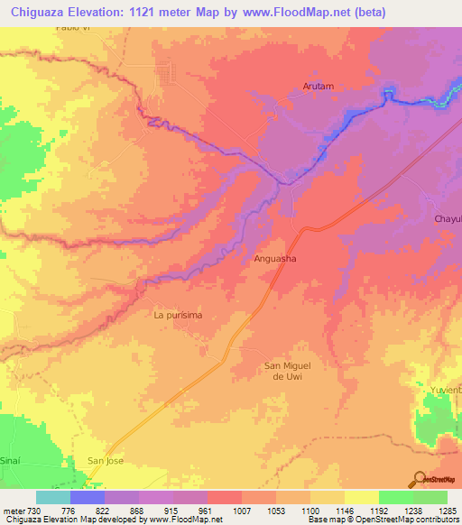 Chiguaza,Ecuador Elevation Map