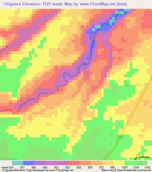 Chiguaza,Ecuador Elevation Map