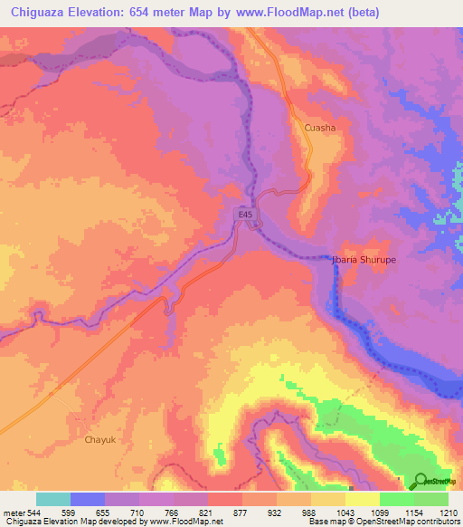 Chiguaza,Ecuador Elevation Map