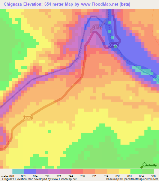 Chiguaza,Ecuador Elevation Map