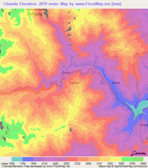 Chanala,Ecuador Elevation Map