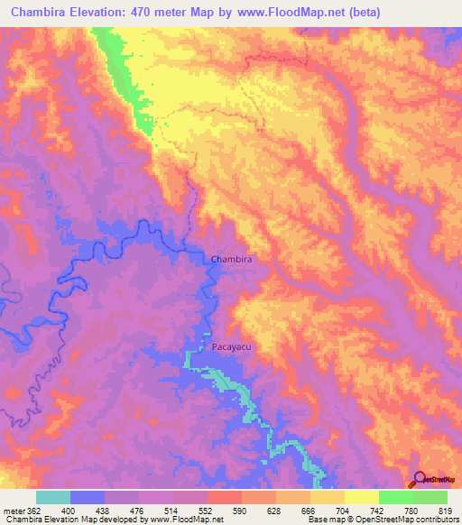 Chambira,Ecuador Elevation Map