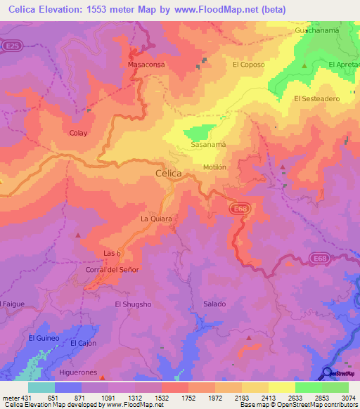 Celica,Ecuador Elevation Map