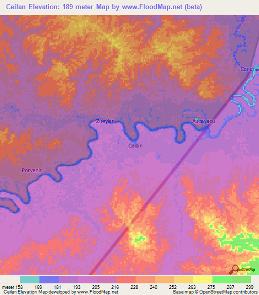 Ceilan,Ecuador Elevation Map