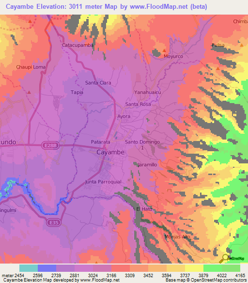 Cayambe,Ecuador Elevation Map