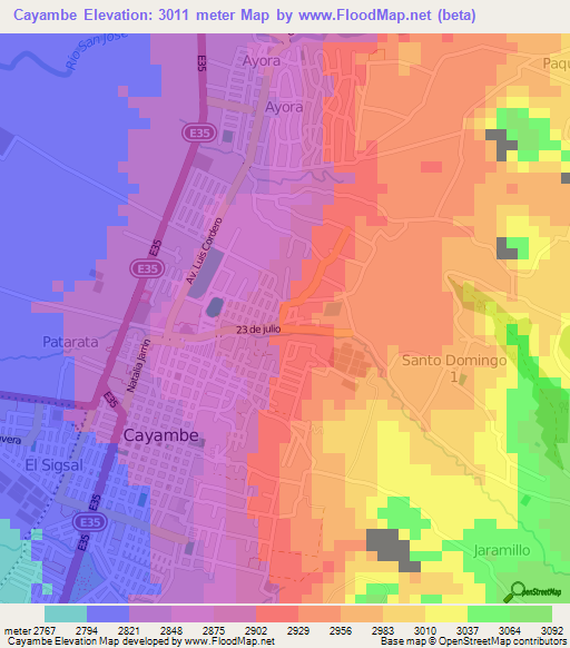 Cayambe,Ecuador Elevation Map