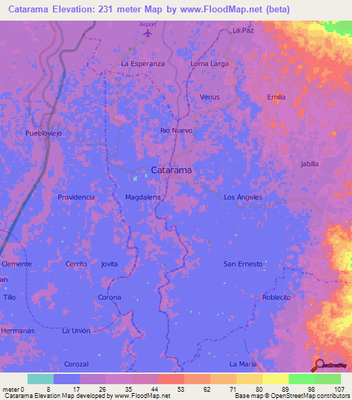 Catarama,Ecuador Elevation Map