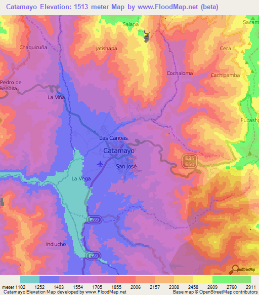 Catamayo,Ecuador Elevation Map