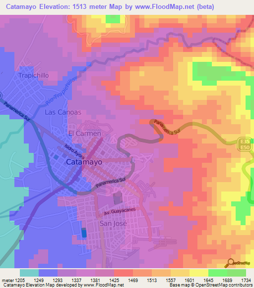 Catamayo,Ecuador Elevation Map