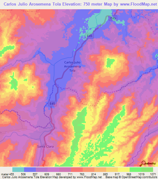 Carlos Julio Arosemena Tola,Ecuador Elevation Map