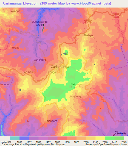 Cariamanga,Ecuador Elevation Map