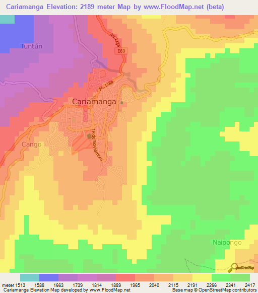 Cariamanga,Ecuador Elevation Map