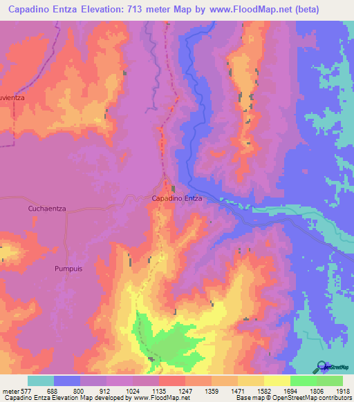 Capadino Entza,Ecuador Elevation Map