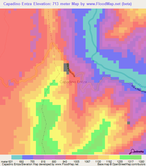 Capadino Entza,Ecuador Elevation Map