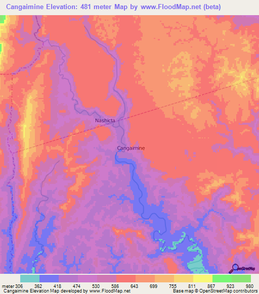 Cangaimine,Ecuador Elevation Map