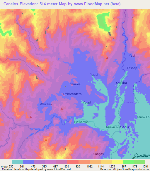 Canelos,Ecuador Elevation Map