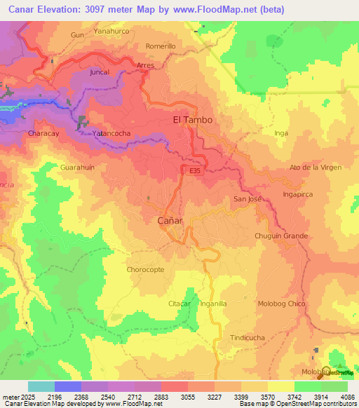 Canar,Ecuador Elevation Map