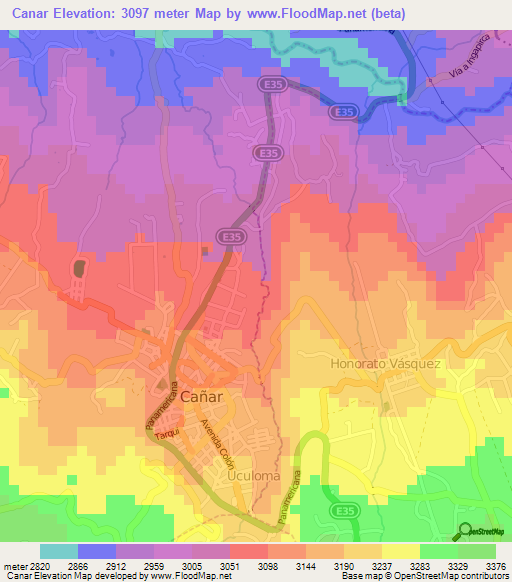 Canar,Ecuador Elevation Map