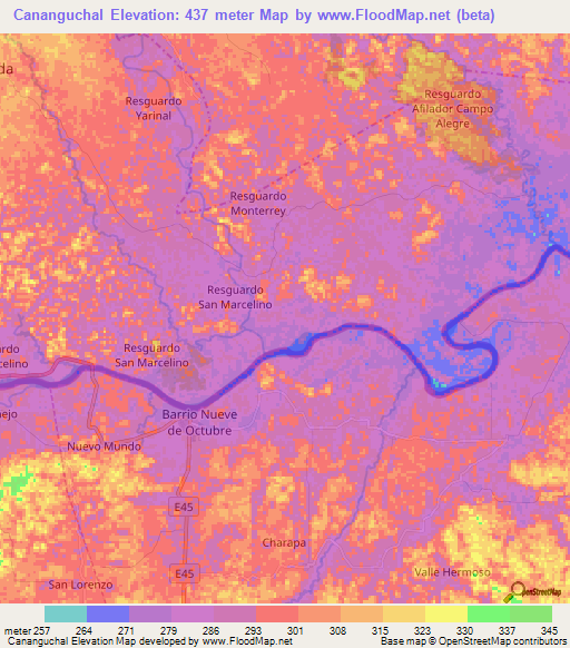 Cananguchal,Ecuador Elevation Map