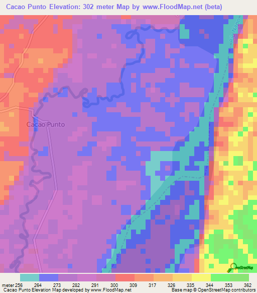 Cacao Punto,Ecuador Elevation Map