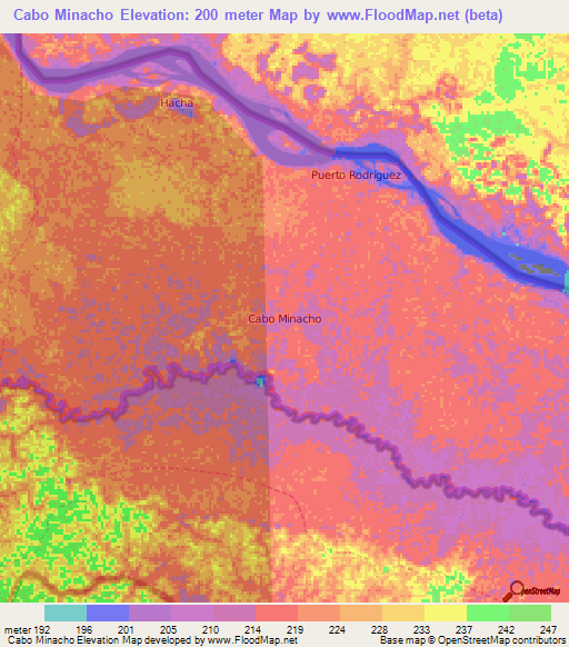 Cabo Minacho,Ecuador Elevation Map