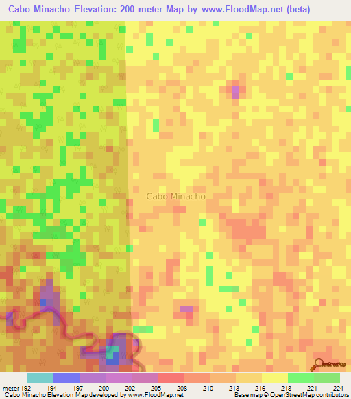 Cabo Minacho,Ecuador Elevation Map