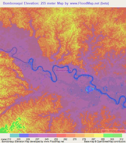 Bombonaqui,Ecuador Elevation Map