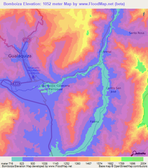 Bomboiza,Ecuador Elevation Map