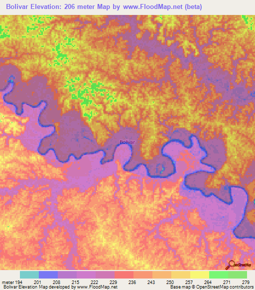 Bolivar,Ecuador Elevation Map