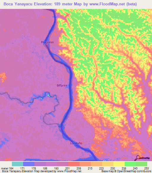 Boca Yanayacu,Ecuador Elevation Map