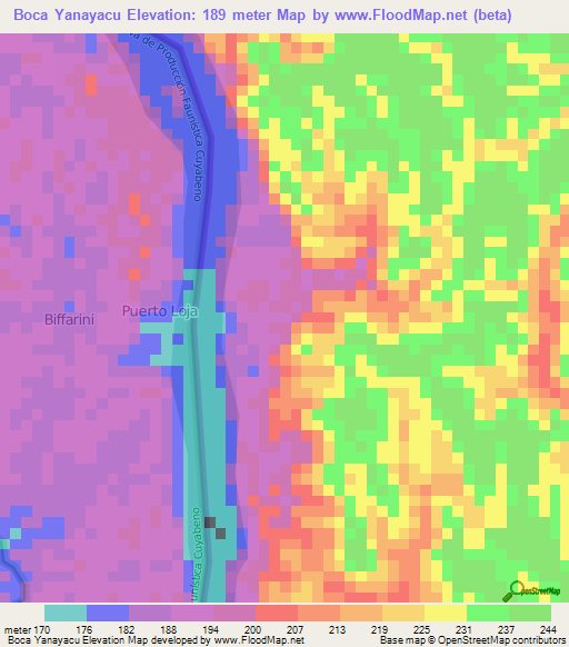 Boca Yanayacu,Ecuador Elevation Map